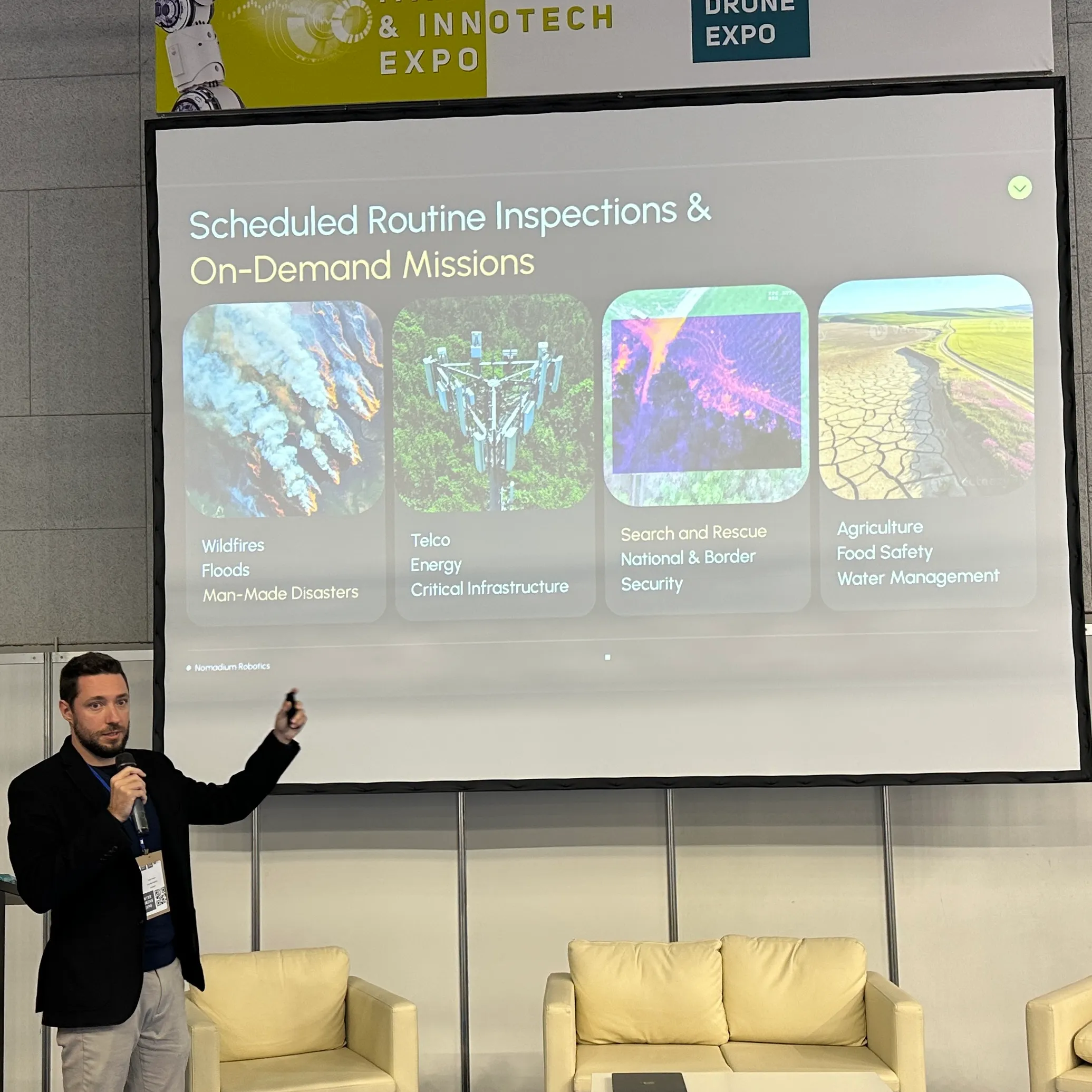George Petrov pitching Nomadium Robotics at the Inter Drone Expo